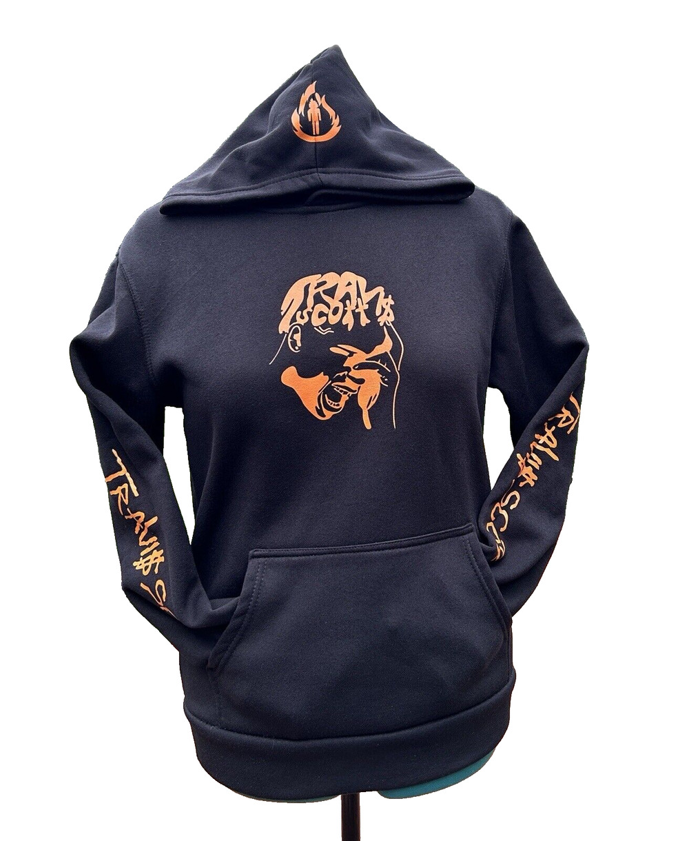 Travis Scott - Mens S - Black & Orange Face Palm Rodeo Hoodie - name on sleeves